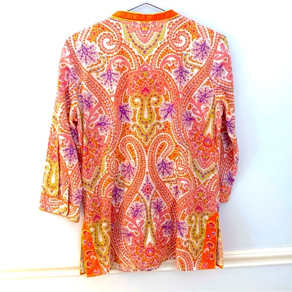 ROBERT GRAHAM Cotton Orange
Floral Paisley 3/4 Sleeve Tunic Blouse - Picture 5 of 7